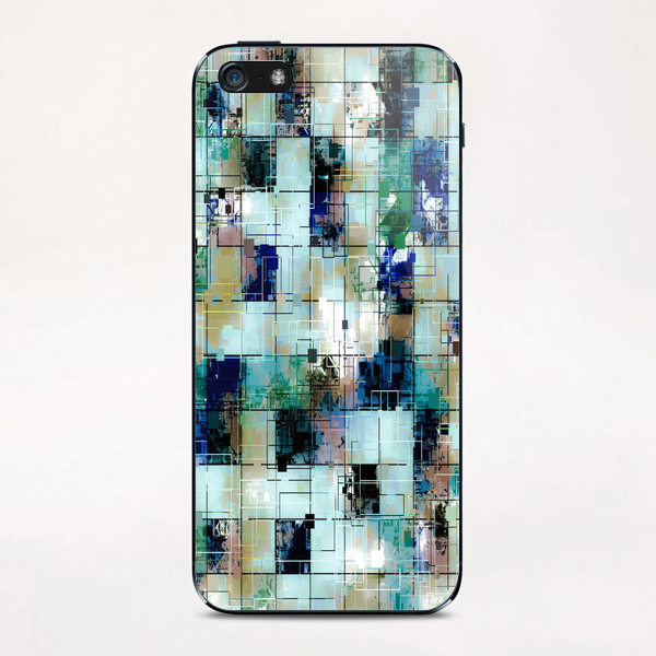 psychedelic geometric square pixel pattern abstract background in green blue brown iPhone & iPod Skin by Timmy333