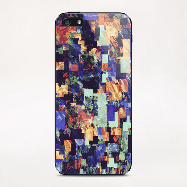 vintage psychedelic geometric square pixel pattern abstract in brown blue purple iPhone & iPod Skin by Timmy333