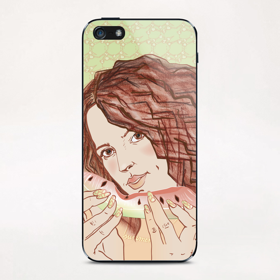 SummerTime-Girl-with-Watermelon iPhone & iPod Skin by IlluScientia