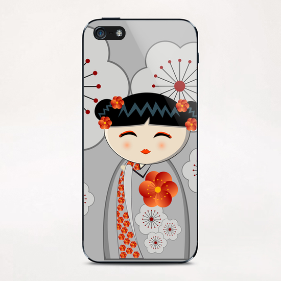Orange and grey kokeshi iPhone & iPod Skin by PIEL Design