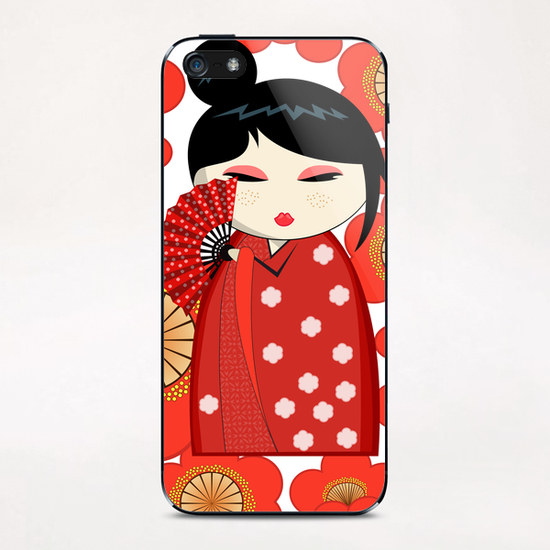 Red flower kokeshi iPhone & iPod Skin by PIEL Design