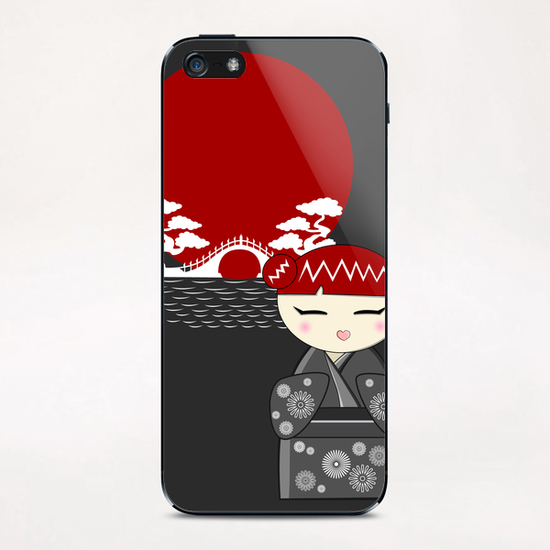 Red and grey kokeshi iPhone & iPod Skin by PIEL Design