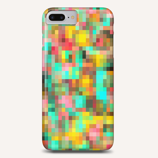 geometric square pixel pattern abstract in green yellow pink Phone Case by Timmy333