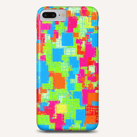 geometric square pattern abstract in green blue pink Phone Case by Timmy333