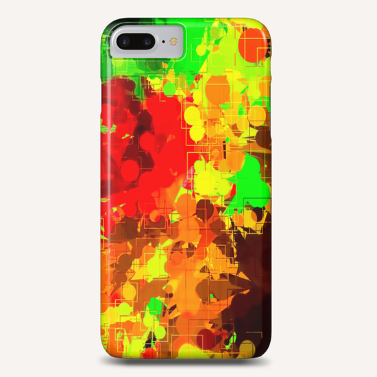 geometric circle and square pattern abstract in red orange yellow green Phone Case by Timmy333