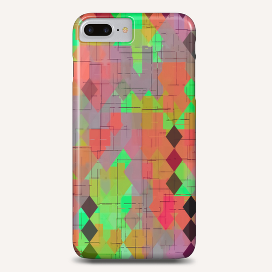 geometric square pixel pattern abstract in green orange red Phone Case by Timmy333