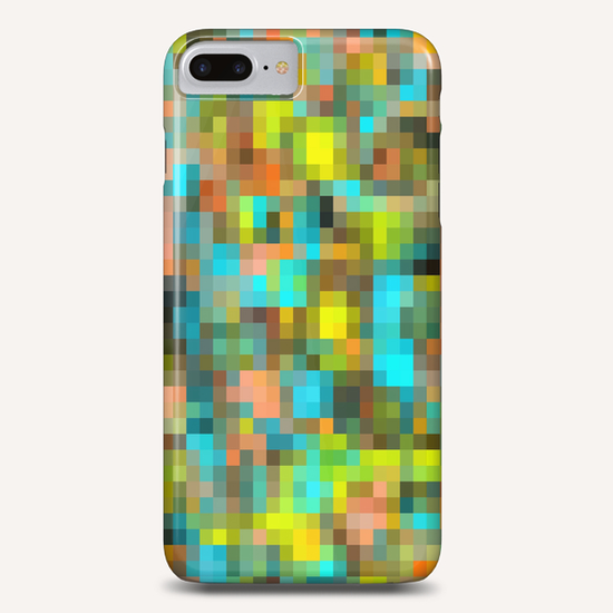 geometric square pixel pattern abstract background in blue yellow pink Phone Case by Timmy333