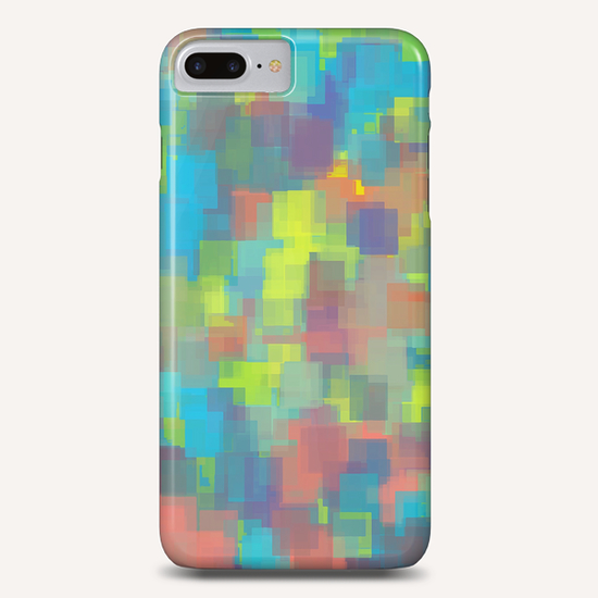 geometric square pattern abstract background in blue yellow brown Phone Case by Timmy333