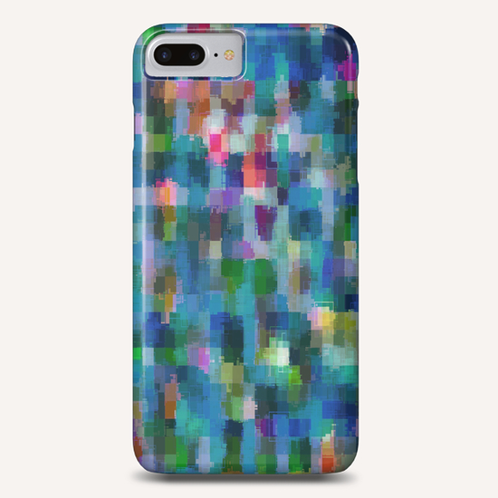 geometric square pixel pattern abstract in blue green pink yellow Phone Case by Timmy333