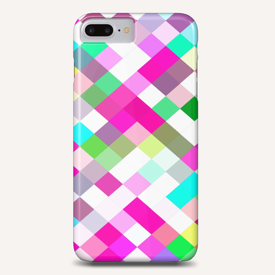 geometric square pixel pattern abstract in pink green yellow blue Phone Case by Timmy333