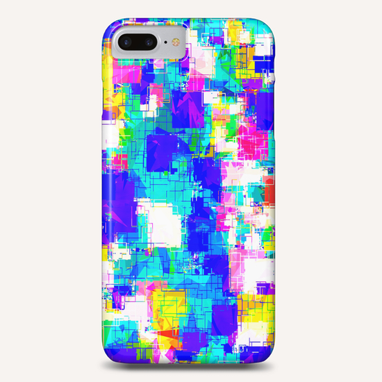 geometric square pattern abstract in blue pink yellow Phone Case by Timmy333