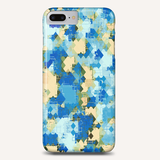 geometric square pixel pattern abstract in blue and yellow Phone Case by Timmy333