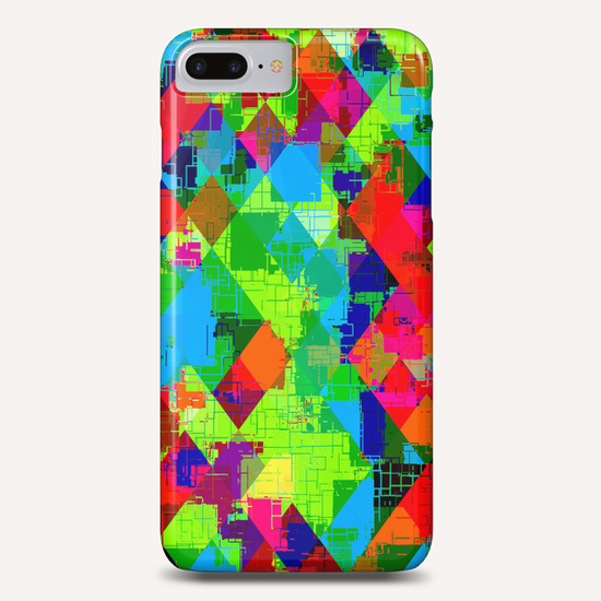 geometric square pixel pattern abstract in green red blue Phone Case by Timmy333