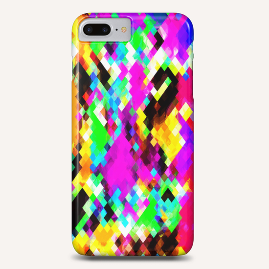 psychedelic geometric pixel abstract pattern in pink purple blue green yellow Phone Case by Timmy333