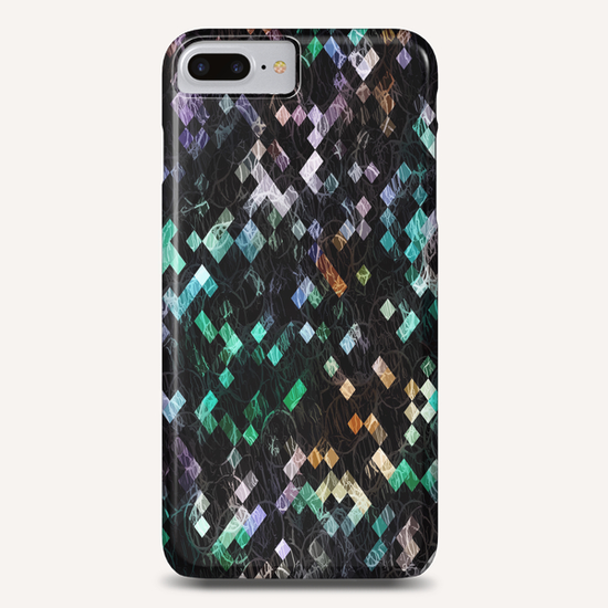 psychedelic geometric pixel abstract pattern in green brown purple black Phone Case by Timmy333