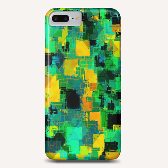 geometric square pattern abstract in green and yellow Phone Case by Timmy333