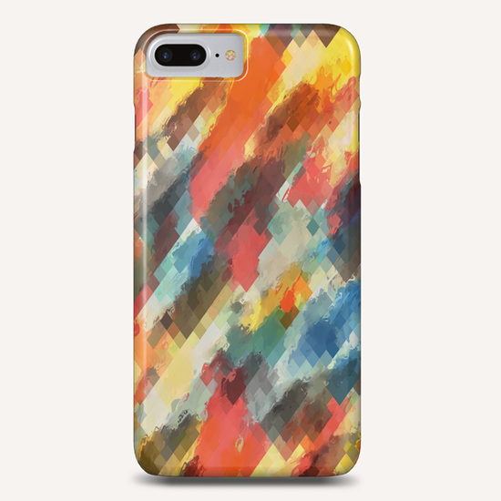 psychedelic camouflage geometric pixel square pattern abstract in orange yellow blue Phone Case by Timmy333
