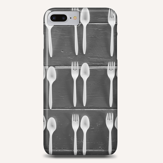 forks and spoons with wood background in black and white Phone Case by Timmy333