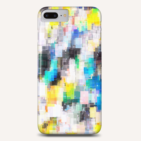 psychedelic geometric square pixel pattern abstract in blue yellow green Phone Case by Timmy333