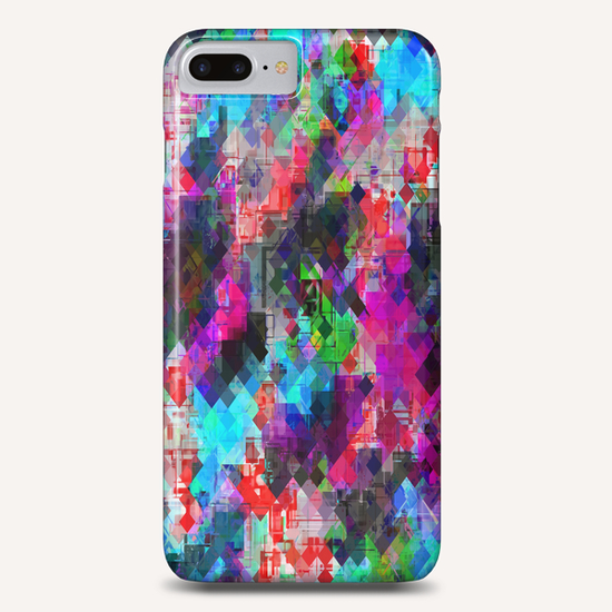 psychedelic geometric square pattern pixel abstract background in pink blue green red Phone Case by Timmy333