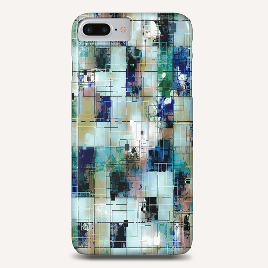 psychedelic geometric square pixel pattern abstract background in green blue brown Phone Case by Timmy333