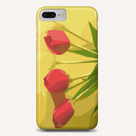 red flowers with green leaves and yellow background Phone Case by Timmy333