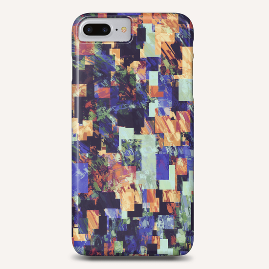 vintage psychedelic geometric square pixel pattern abstract in brown blue purple Phone Case by Timmy333
