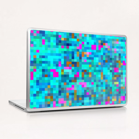 geometric square pixel pattern abstract in blue green pink Laptop & iPad Skin by Timmy333