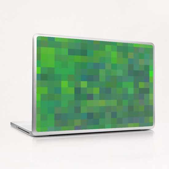 geometric square pixel pattern abstract in green and blue Laptop & iPad Skin by Timmy333