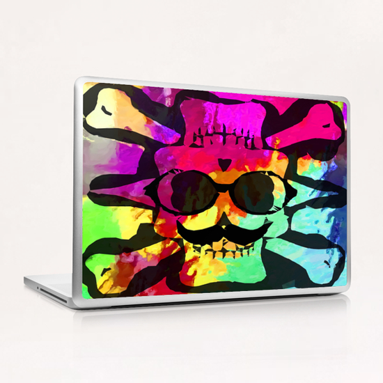 old vintage funny skull art portrait with painting abstract background in red purple yellow green Laptop & iPad Skin by Timmy333