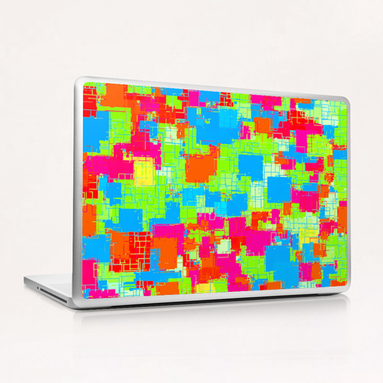 geometric square pattern abstract in green blue pink Laptop & iPad Skin by Timmy333