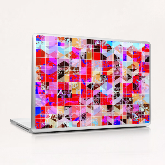 geometric square and triangle pattern abstract in red pink blue Laptop & iPad Skin by Timmy333