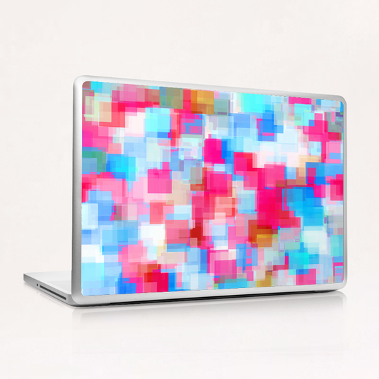 geometric square pattern abstract background in pink and blue Laptop & iPad Skin by Timmy333