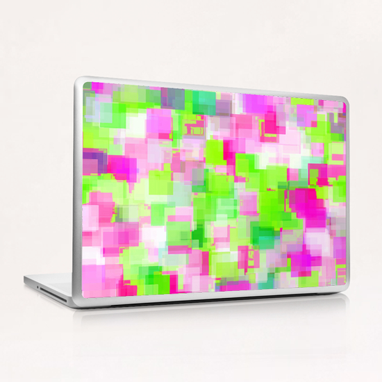 geometric square pattern abstract background in pink and green Laptop & iPad Skin by Timmy333