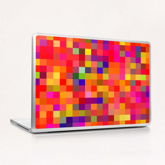 geometric square pixel pattern abstract in red pink yellow blue Laptop & iPad Skin by Timmy333