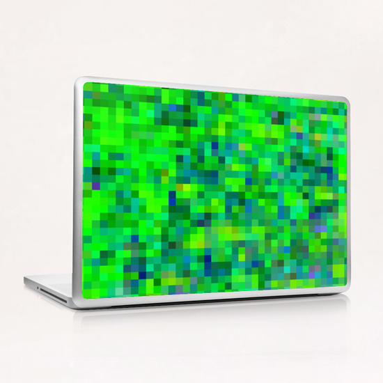 geometric square pixel pattern abstract in green and blue Laptop & iPad Skin by Timmy333
