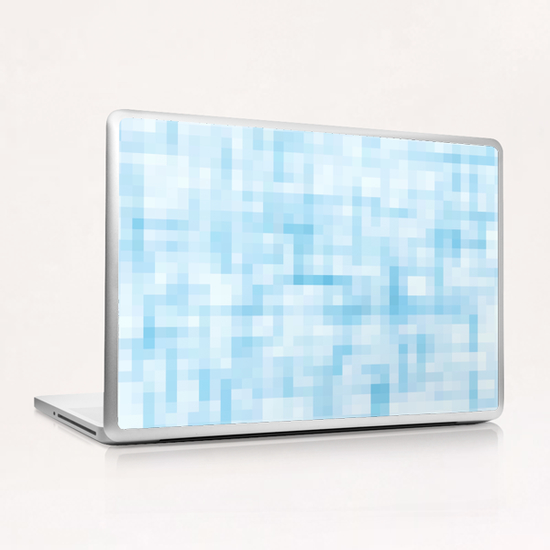 geometric square pixel pattern abstract in blue Laptop & iPad Skin by Timmy333