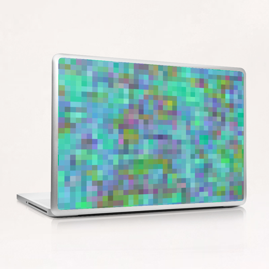 geometric square pixel pattern abstract in green blue pink Laptop & iPad Skin by Timmy333