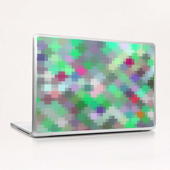 geometric square pixel pattern abstract in green pink purple Laptop & iPad Skin by Timmy333