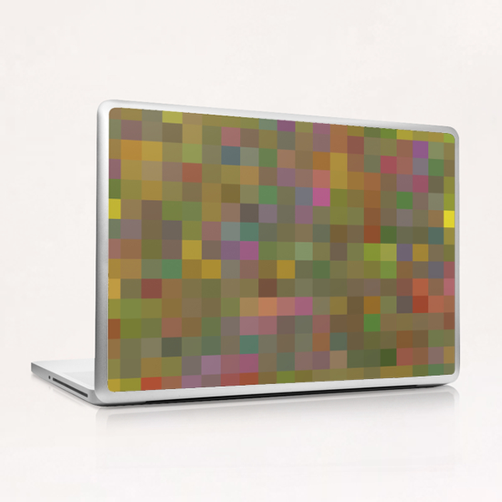 geometric square pixel pattern abstract in green pink yellow Laptop & iPad Skin by Timmy333