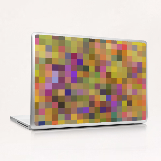 geometric square pixel pattern abstract in yellow green purple Laptop & iPad Skin by Timmy333