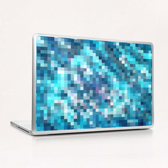 geometric square pixel pattern abstract in blue Laptop & iPad Skin by Timmy333