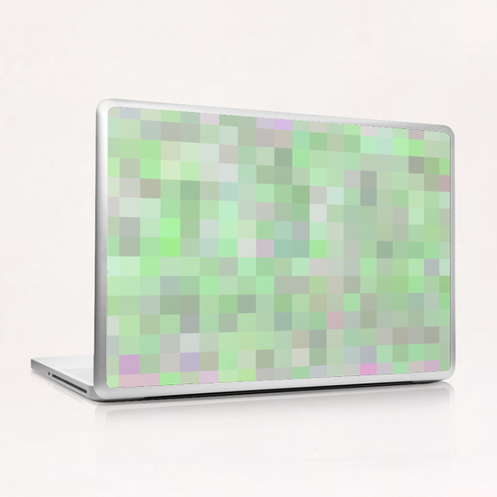 geometric square pixel pattern abstract in green and pink Laptop & iPad Skin by Timmy333