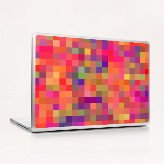 geometric square pixel pattern abstract in pink blue yellow Laptop & iPad Skin by Timmy333