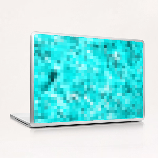 geometric square pixel pattern abstract background in blue Laptop & iPad Skin by Timmy333
