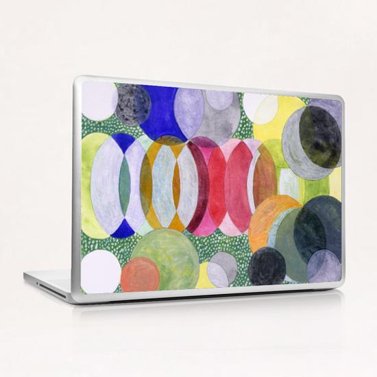 Overlapping Ovals and Circles on Green Dotted Ground Laptop & iPad Skin by Heidi Capitaine