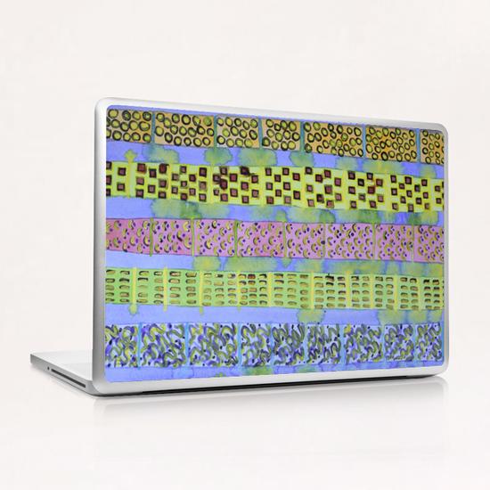Blue Vertical Stripes and Ornaments  Laptop & iPad Skin by Heidi Capitaine