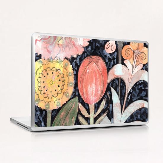 Mixed Flowers with Tulip on Black  Laptop & iPad Skin by Heidi Capitaine