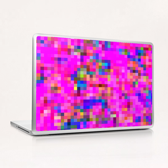 geometric square pixel pattern abstract background in pink blue yellow Laptop & iPad Skin by Timmy333