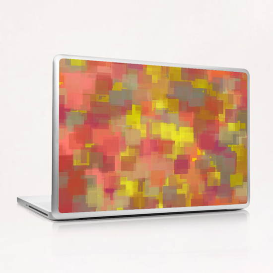 geometric square pattern abstract background in pink brown yellow Laptop & iPad Skin by Timmy333